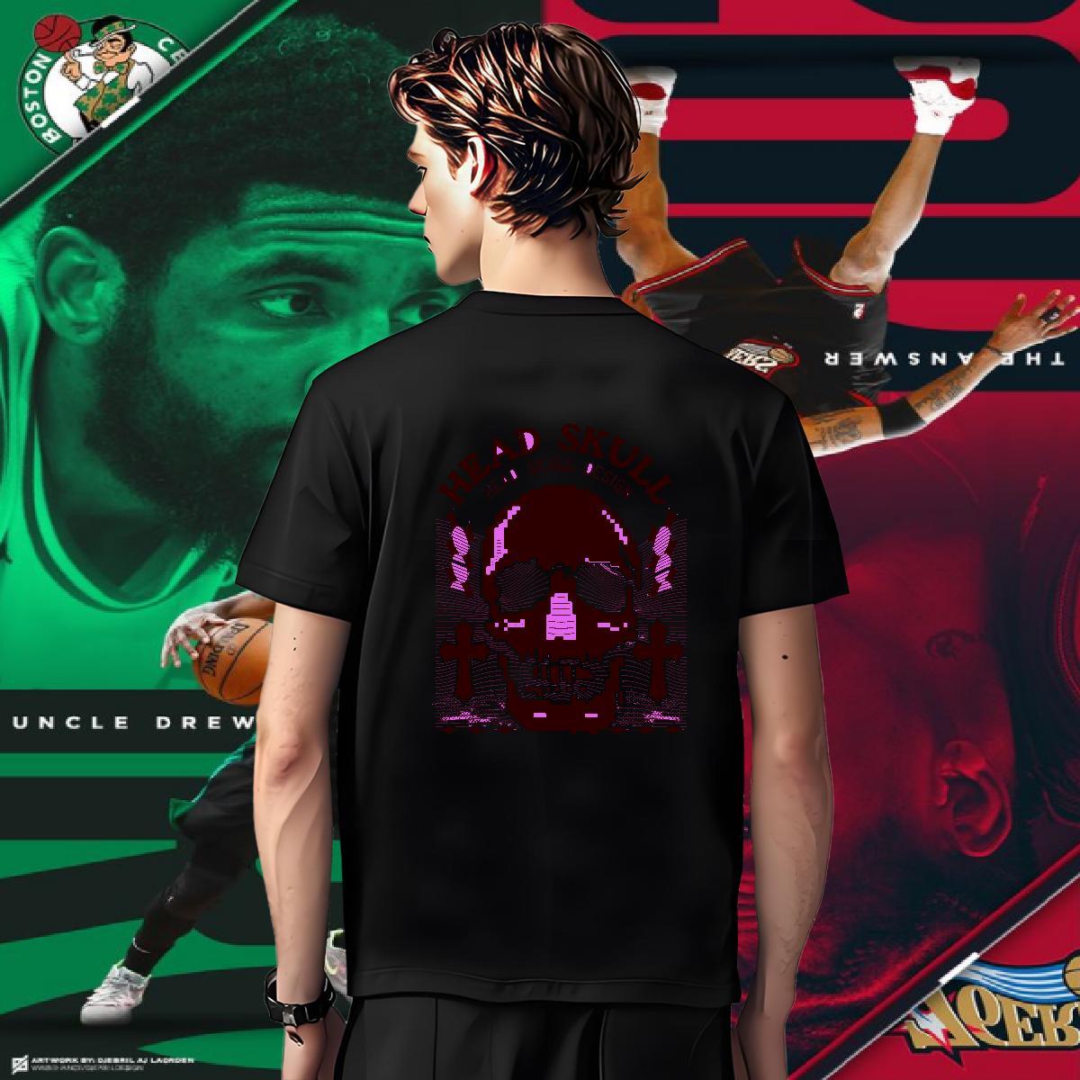 Classic T-Shirts for Men 230g Pure Cotton skull Street wear Hip Hop Black Oversized Breathable Crew Neck Men Tops Tees Free Shipping Wear