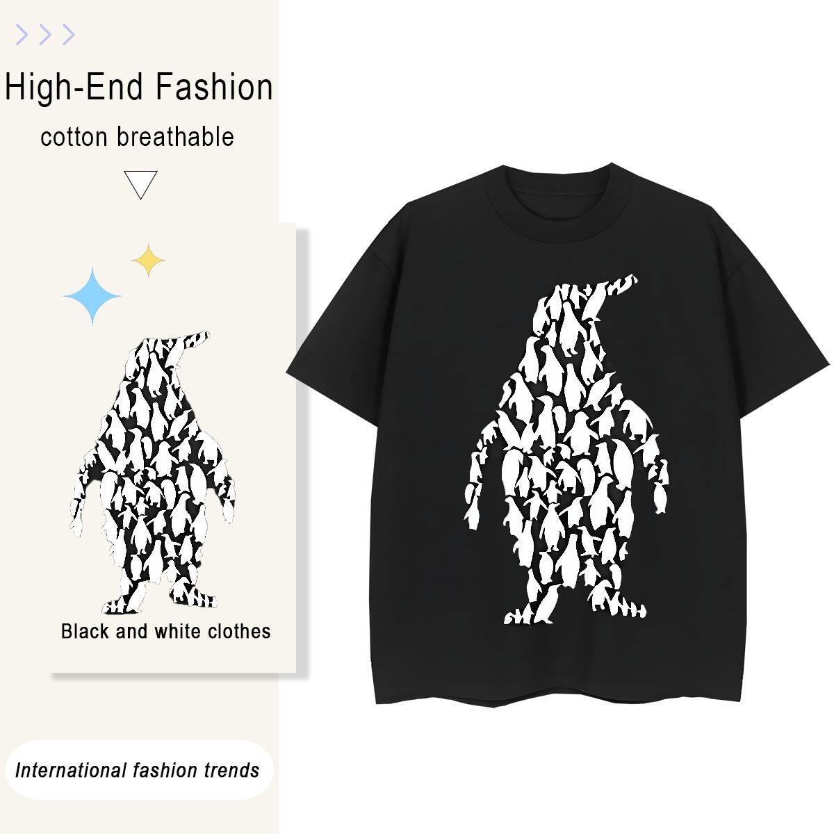 Stylist Men Tshirts penguin Home Outdoor 230g Cotton Tops Tees Crew Neck Loose Fit T Shirt For Man Asian Size