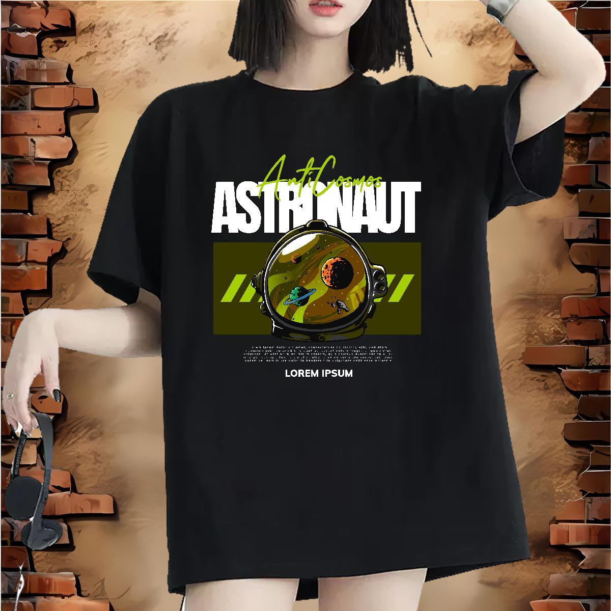 Comfortable Womens Tshirts 230g 100% Cotton universe Home Outdoor Woman T Shirts Short Sleeve O-Neck Oversized L-4XL Clothes Shirt