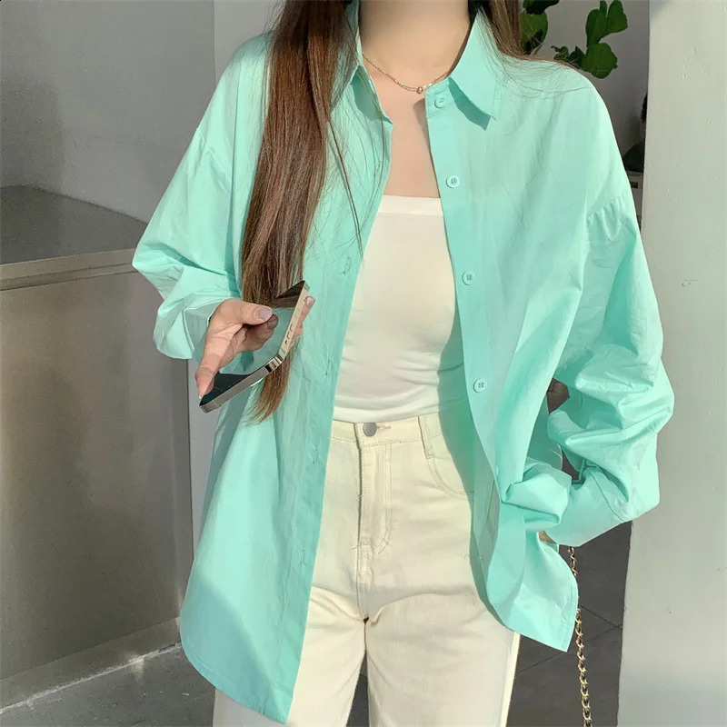 Basic Shirt for Women Long Sleeve Button Down Collared Loose-fit Plain Parisian White Shirt Spring Summer Chic Tops Outfit 240823