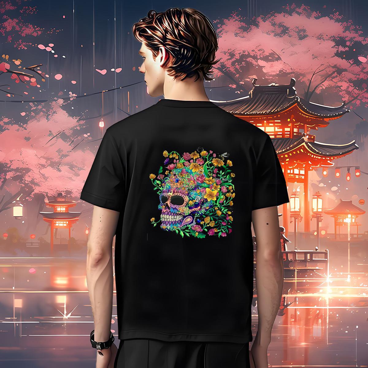 Classic T-Shirts 230g Cotton flower Street Casual Asian Size Round Neck Short Sleeve Couples T Shirts Designer Fashion Polos