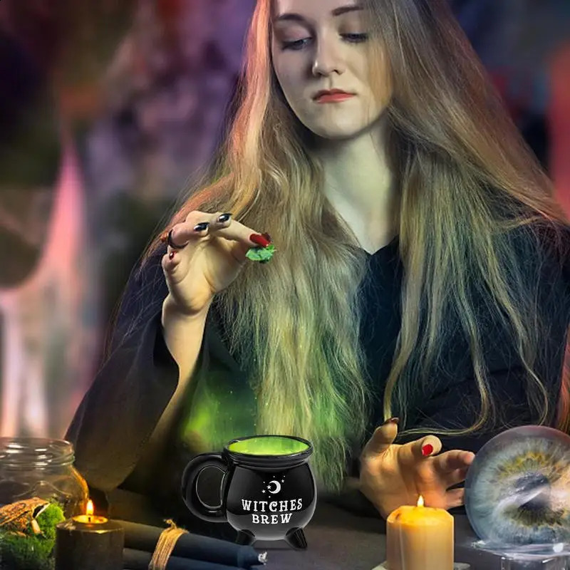 Creative Witches Brew Witch Cauldron Coffee Mug Black Ceramic Coffee Cups Halloween Tabletop Decoration for Halloween 240823