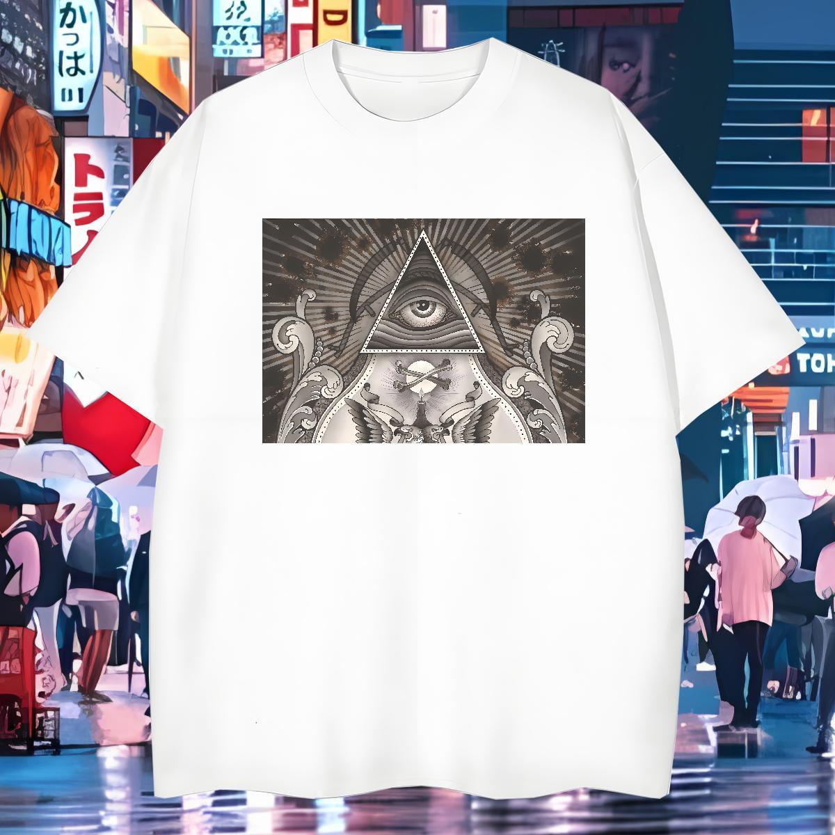 TOP Quality T-Shirts 230g Pure Cotton eye of the devil Summer Casual Custom Big Size Breathable Short Sleeve Mens Tshirts Classic Tops