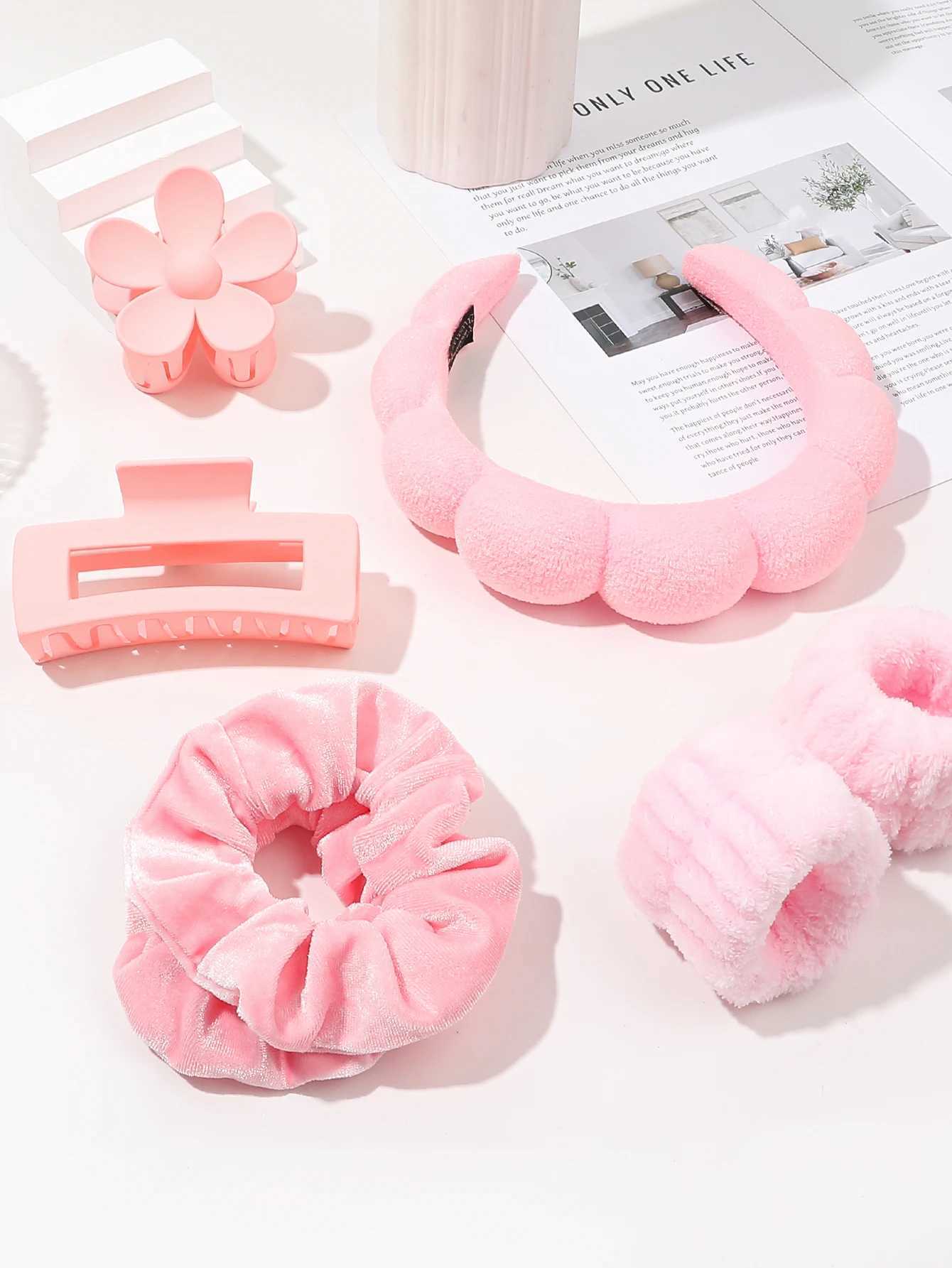 Spa headband and wristband set for skin care headband used for face washing facial hair clips thick hair cute fluffy sponge bubble makeup W240816