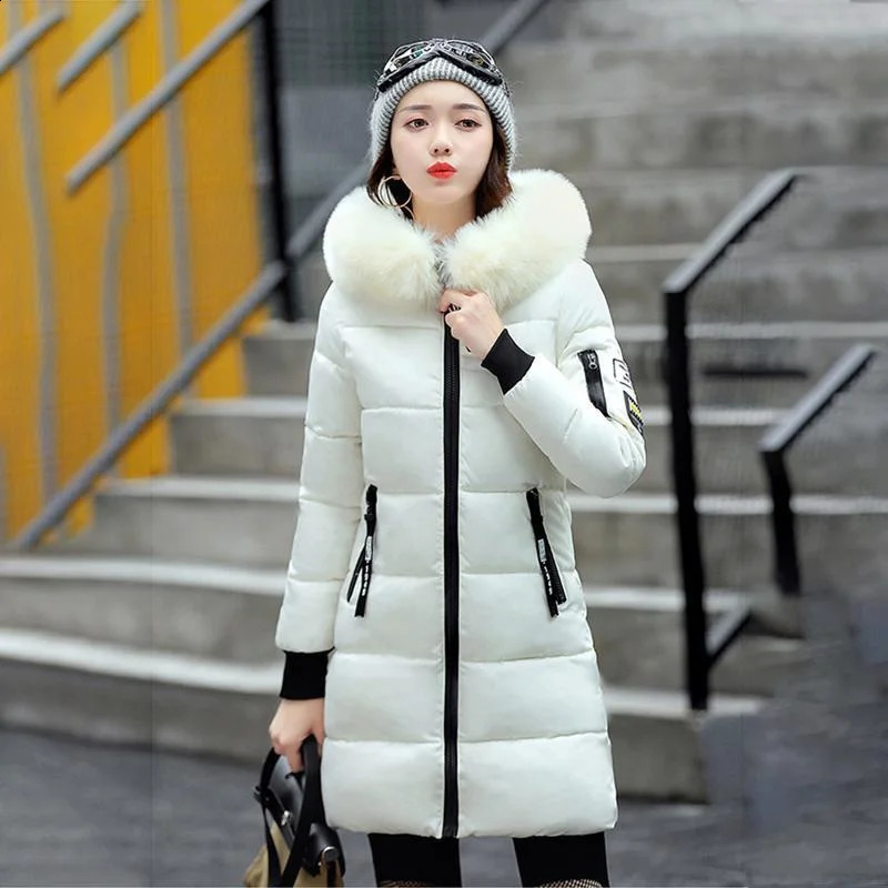 Womens warm hooded down jacket casual long sleeved winter outdoor zipper slim fit 240823
