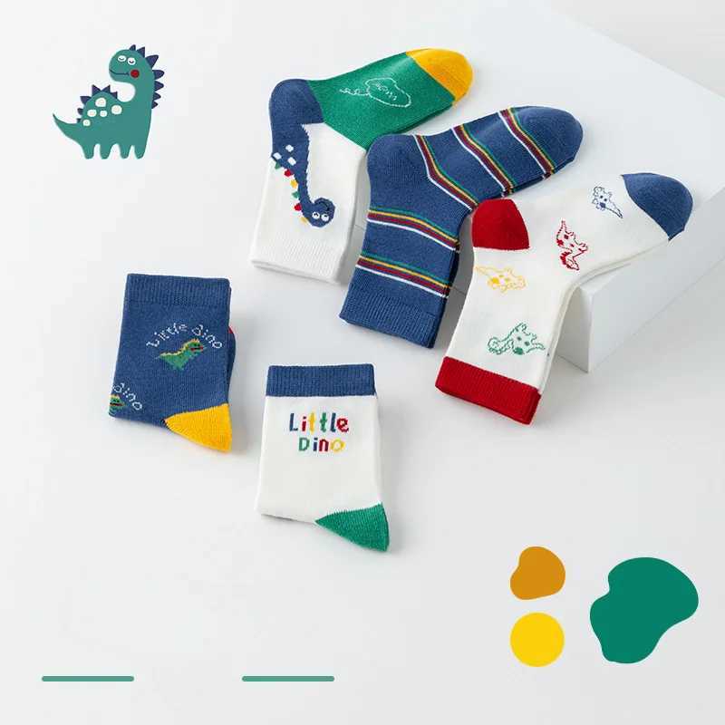 5Pairs/lot Children Socks for Boys Cotton Cute Outdoor Travel Sports Socks Animal Dinosaur Causual Sports Clothes Accessories CL240824