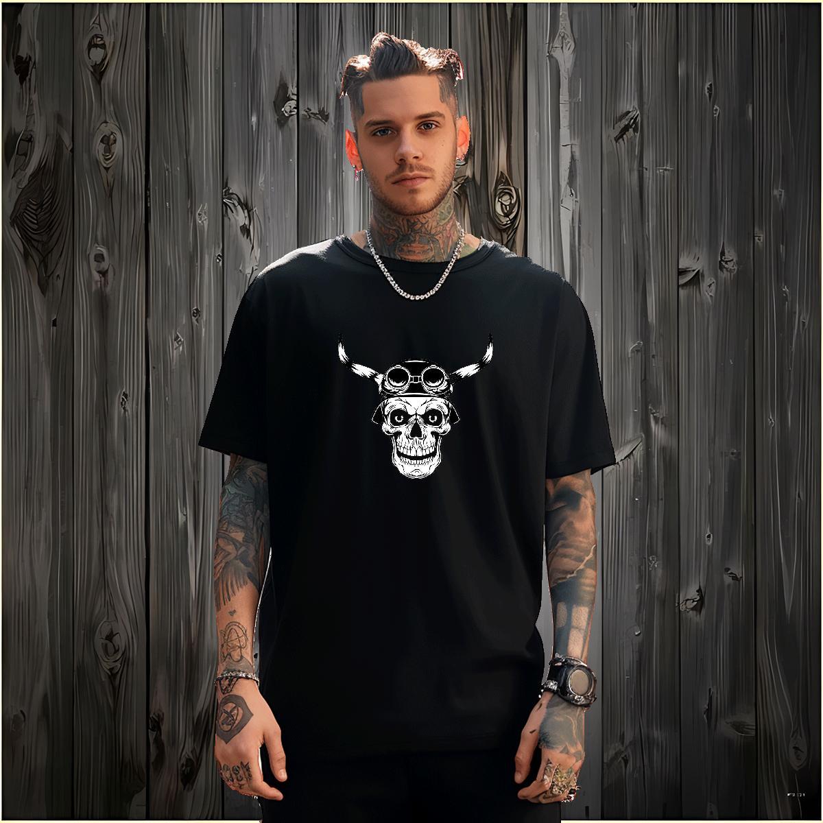 Popular T-Shirts for Men 230g 100% Cotton skull Street Casual Black White Pure Cotton Tshirts Free Shipping Polos