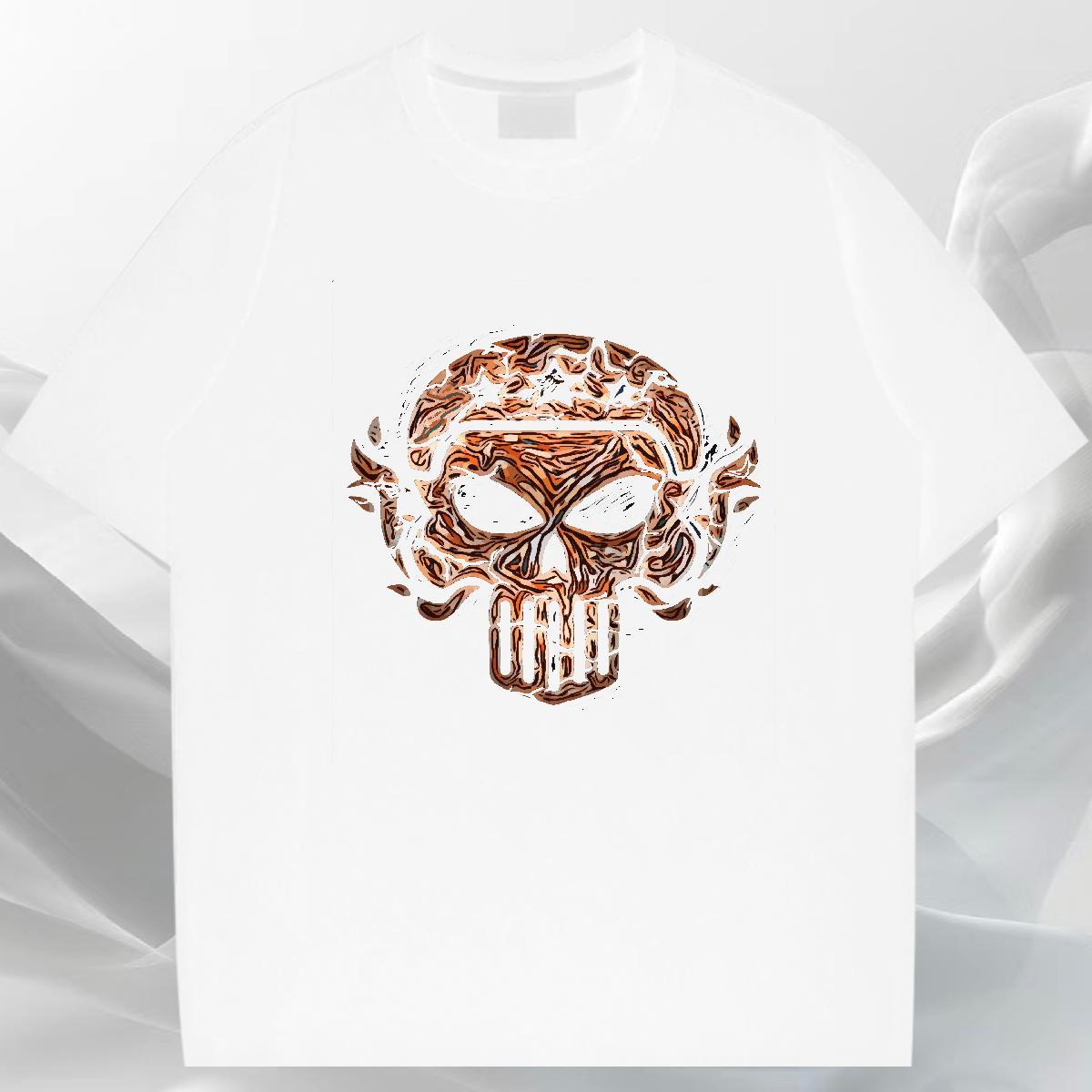 Classic T-Shirts 100% Cotton 230g skull Spring Summer Floral Print O-Neck Short Sleeve Men Tops Tees Fashion Tops Shirt