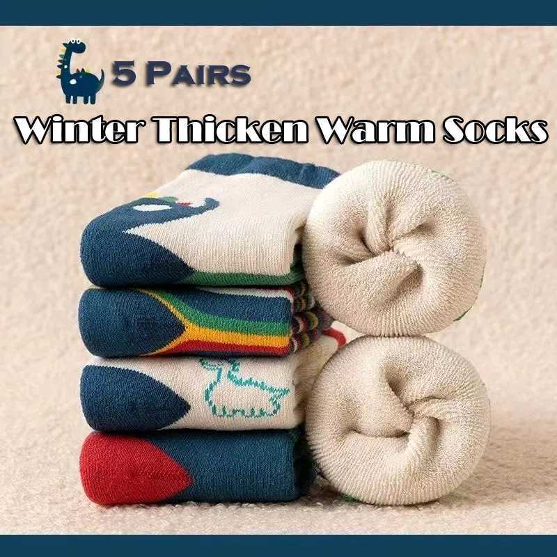 Winter Socks Baby Socks 5 Pairs /bag Warm Cotton Cartoon Socks Kids Girls Boys Thicken Sock CL240824
