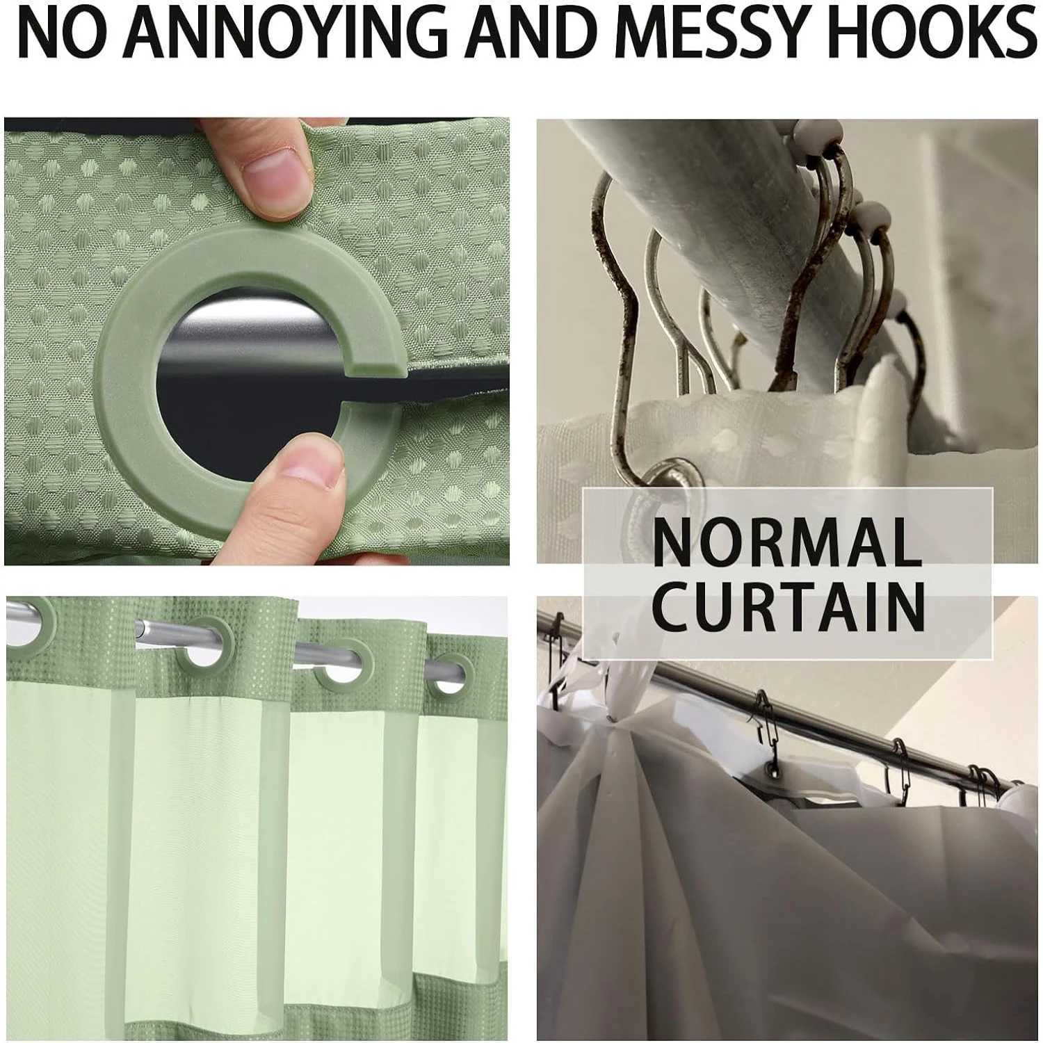 1PC Waffle Hookless Shower Curtain Double Waterproof Snap Lined Removable Interior Bathroom Divider Home Dcor M240824