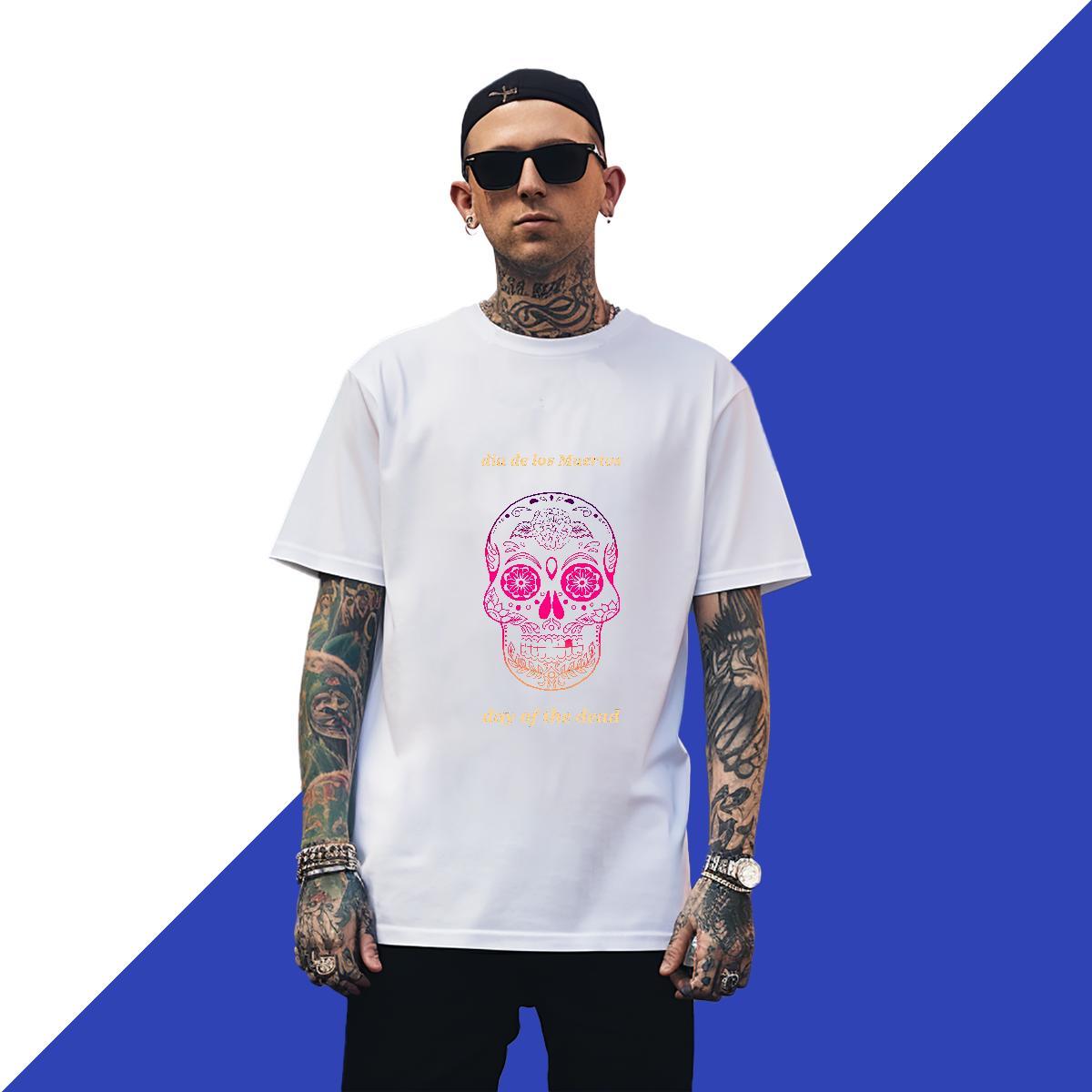Popular Man T Shirts 230g 100% Cotton skull High Street Hip Hop Custom Print Plus Size O-Neck Short Sleeve Tshirts 2024 Clothings