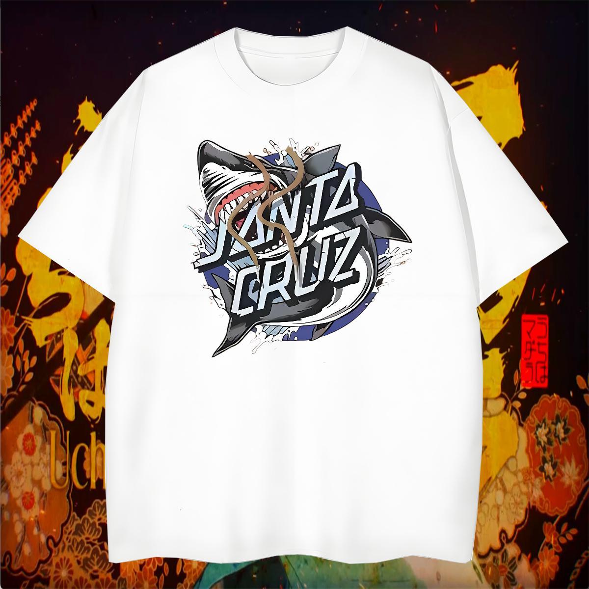 New Arrival Men Clothes T-Shirt shark Daily Wear 230g Pure Cotton Tee Shirt Crew Neck High Quality Man T Shirts Cartoon Printing L-4XL