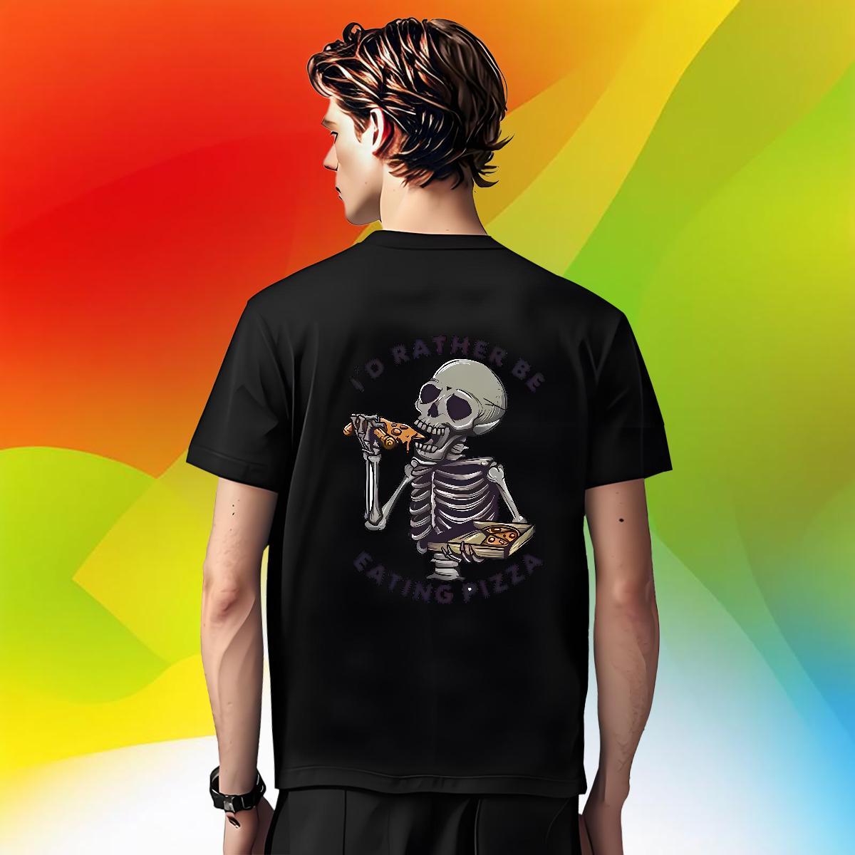 Free Shipping T-Shirts 230g Cotton pizza Daily Wear Skull Breathable Short Sleeve Men Tops Tees 2024 DIY Polos