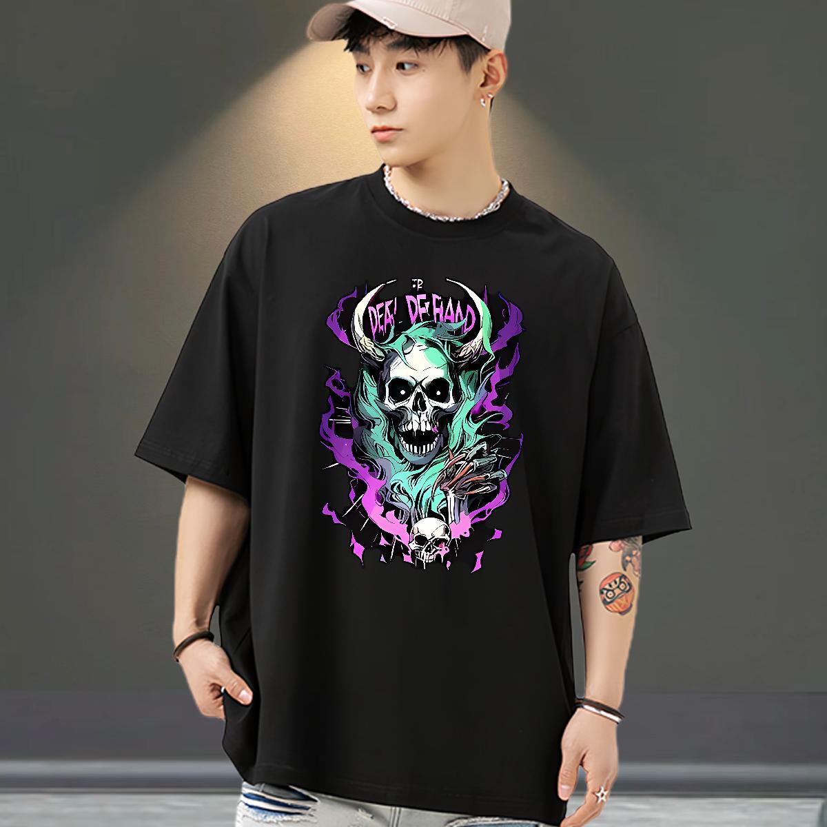 TOP Quality T-Shirts for Men 230g Cotton skull Daily Outfit Anime Pure Cotton Mens Tshirts DIY Customized Tees Shirts