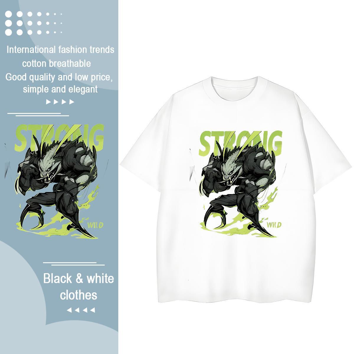 Loose fit Womens Tshirts 230g 100% Cotton Terror Spring Summer T-Shirts for Women Crew Neck Breathable Cartoon Printing L-4XL Tops