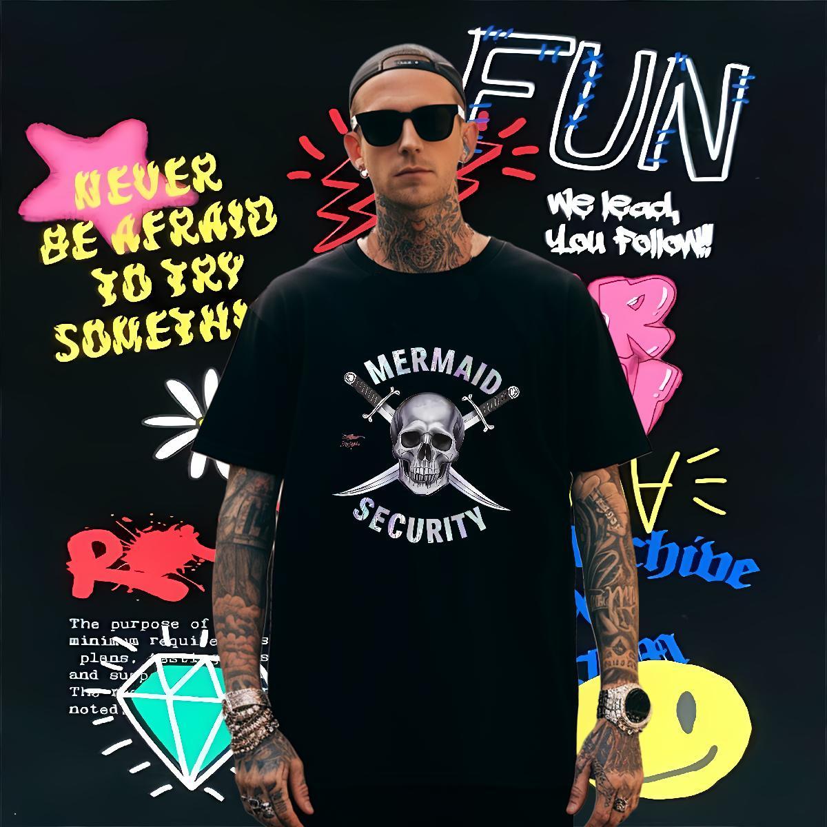 Cool Men T Shirts 230g Cotton sword Street Casual Black White Pure Cotton Couples T Shirts Fashion Tops Shirt