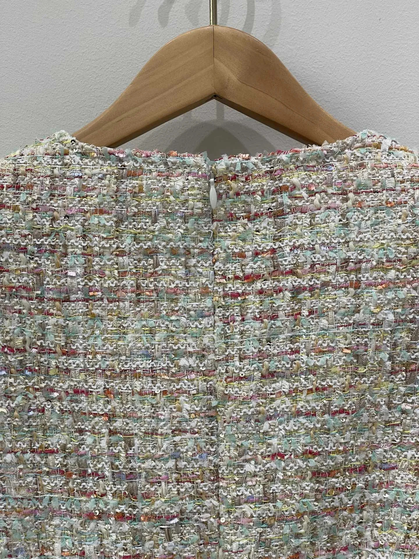 womens fashion long-sleeved V-neck waist ruffle hem circle tweed mini dress 0720 240824