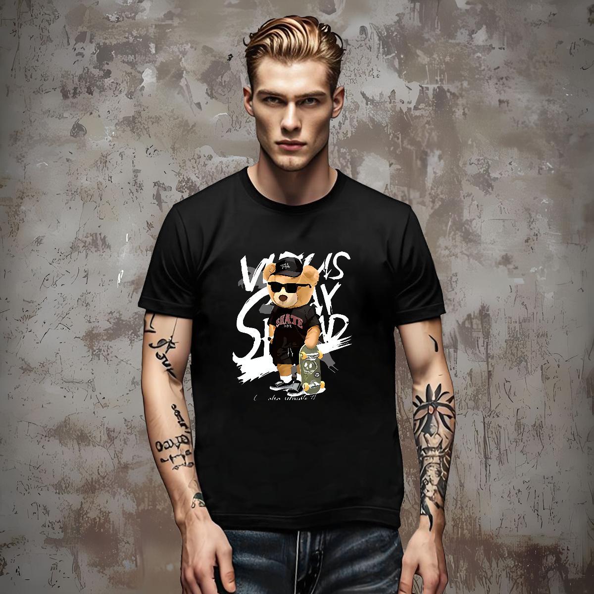2024 Mens Tshirts bear Daily Wear 100% Cotton 230g Tops Tees Breathable Short Sleeve TOP Quality T-Shirts for Men Custom Big Size
