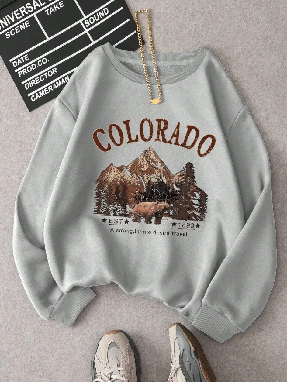 Inspiration and Travel Printing Hooded Womens vintage Crewneck Hoodies Autumn Oversize Hoodie simple Comfortable Streetwear 240824