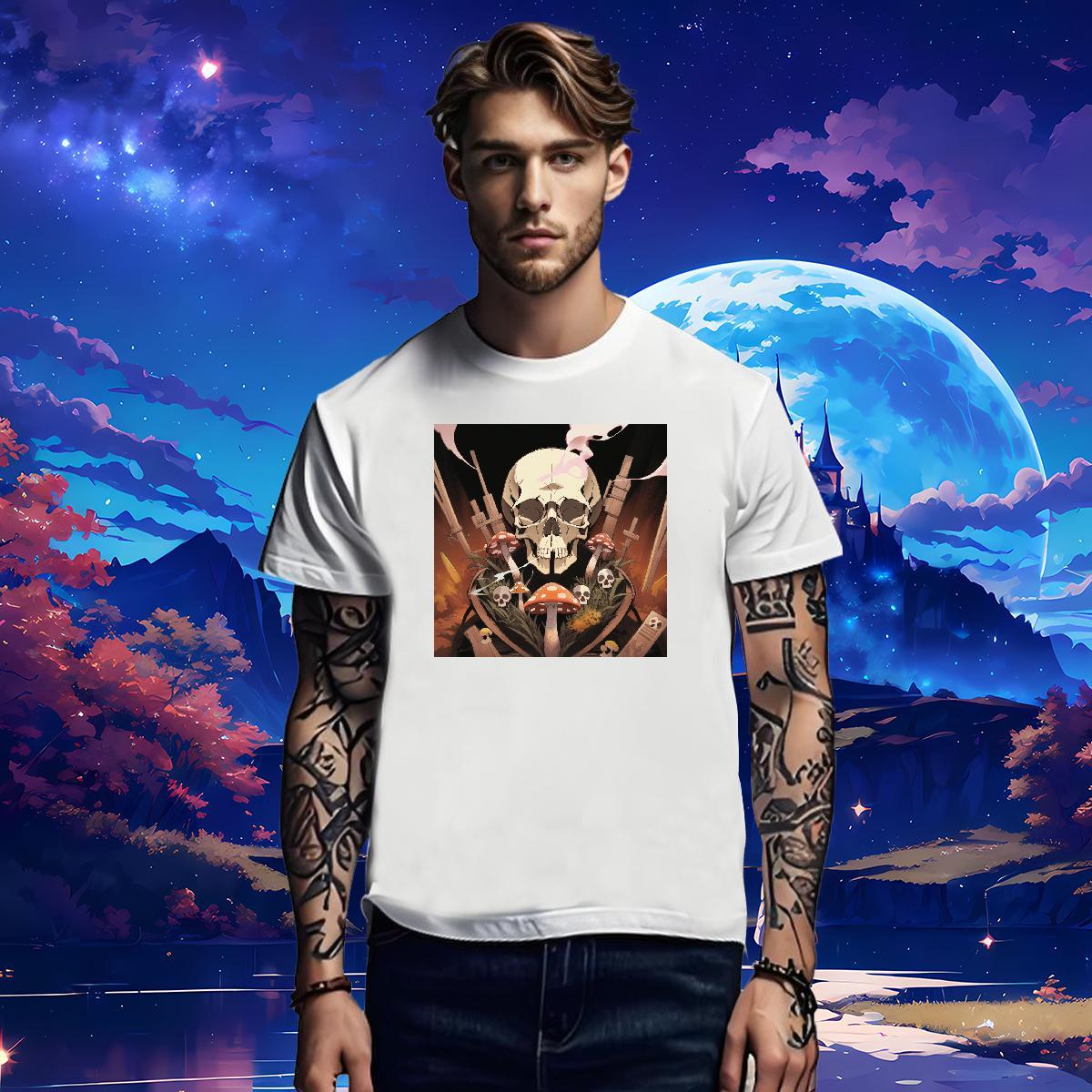 Loose T Shirt For Man 100% Cotton 230g skull Casual Beach Plus Size Cartoon Round Neck Short Sleeve Tshirt for Man Woman 2024 Tops