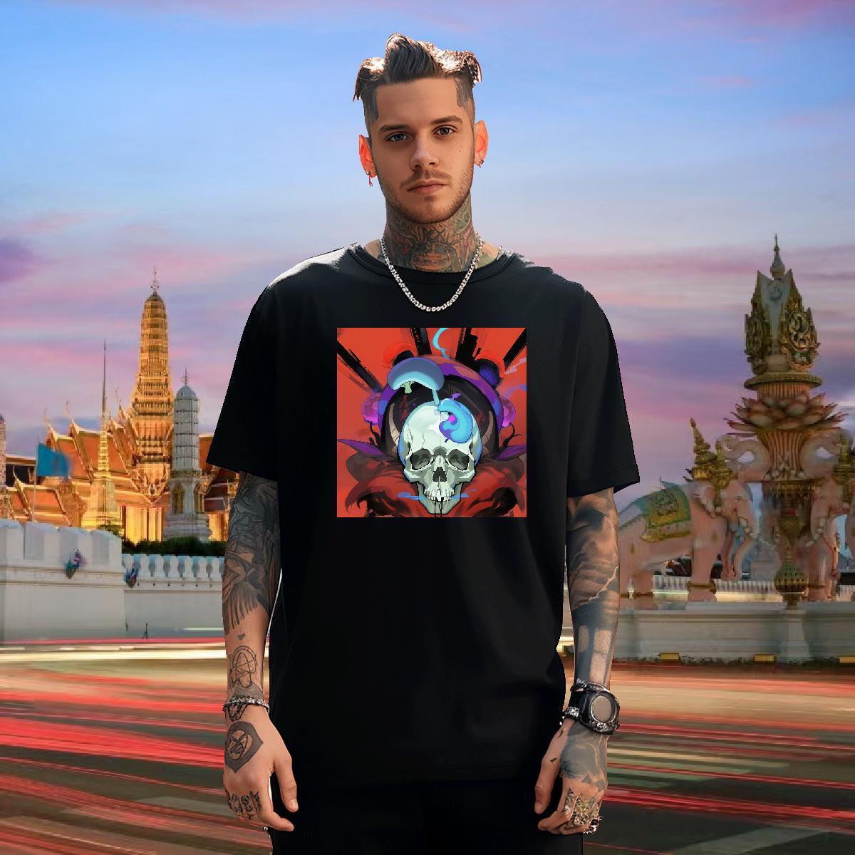 Loose Fit T-Shirts 230g 100% Cotton skull Spring Summer Skull Short Sleeve Soft Tshirts Fashion New Clothes