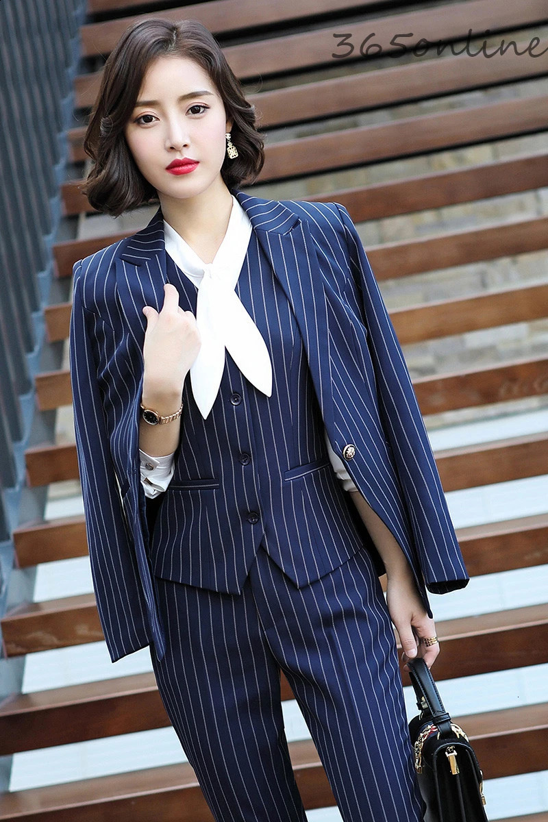 Formal uniform n womens business suit autumn and winter elegant striped office 240823