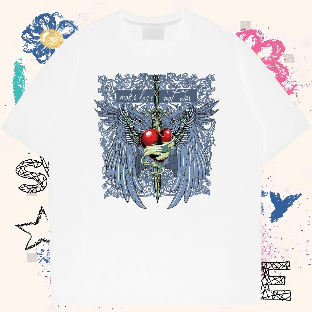Classic T Shirts Men 230g Cotton wing Daily Wear Cartoon Printing L-4XL Breathable Short Sleeve Couples T Shirts Brand Tops Tees