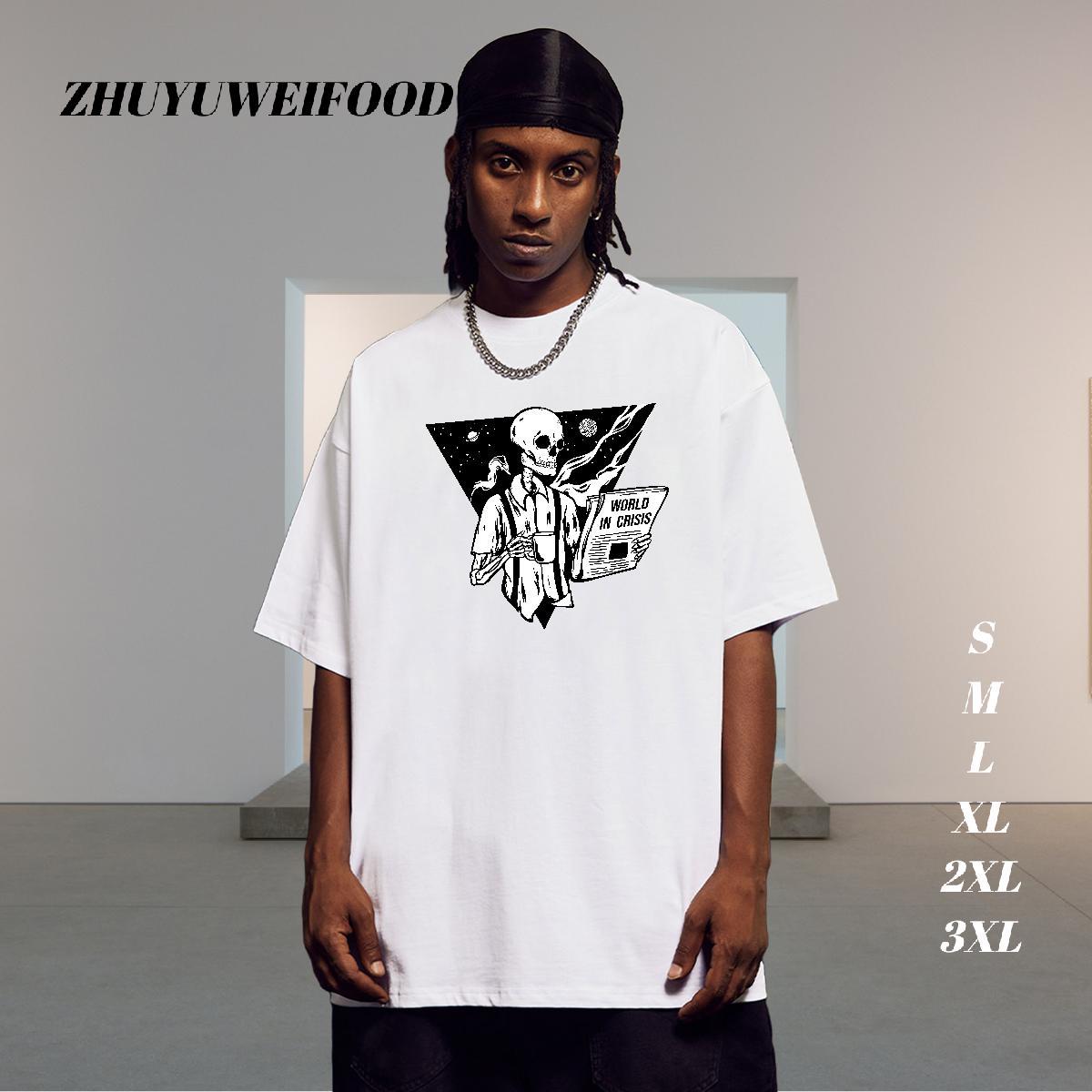High Quality T-Shirts 230g 100% Cotton skull Spring Summer DIY Anime Pure Cotton Tshirts Stylist Tops Tees
