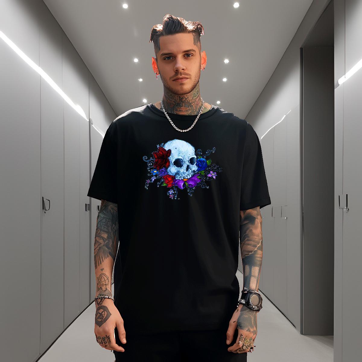 High Quality Man T Shirts 100% Cotton 230g flower Casual Daily Wear Oversized 4XL Breathable Soft Tshirt for Man Woman DIY Tee Shirt