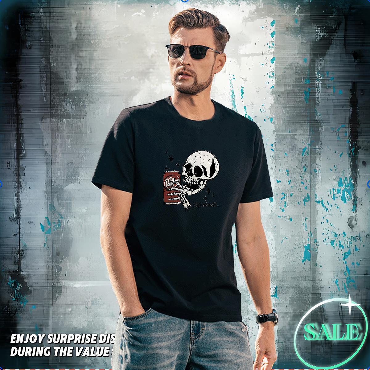Popular T-Shirts for Men 230g Pure Cotton skull Spring Summer Oversized 3XL 4XL Breathable Crew Neck Men Tees Designer Fashion Tee Shirt