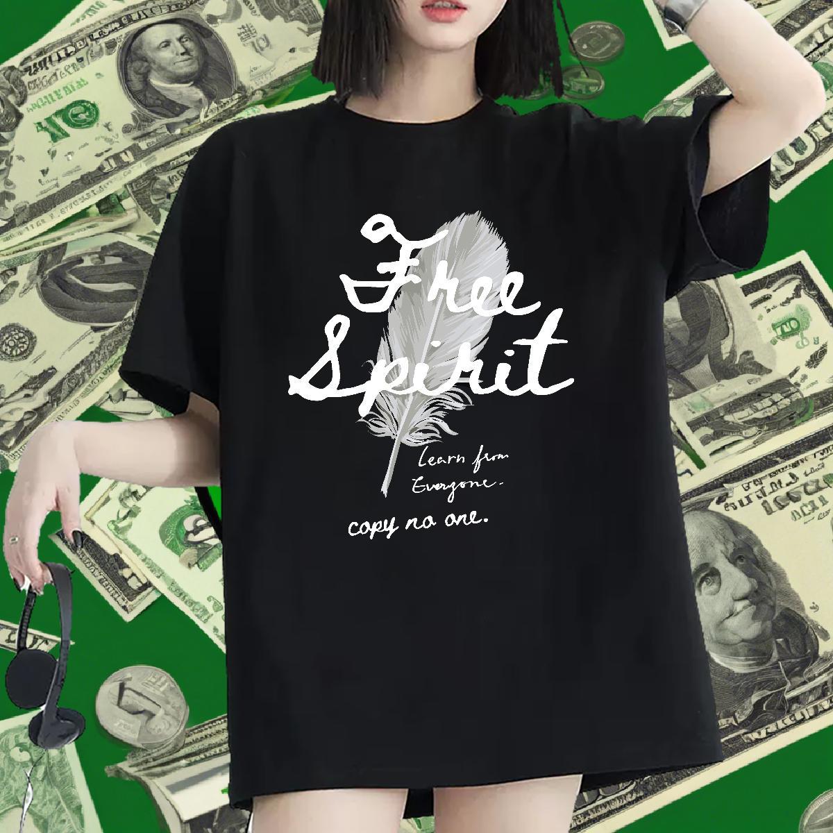 Lady Unisex Tshirts 230g Pure Cotton letter Hip Hop T Shirt For Woman Breathable Soft Anime Tees Shirts