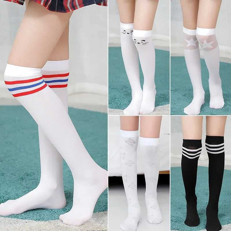 White School Girls Socks Velvet Knee High Long Socks Cartoon Star Heart Stripe Design Kid Black Princess Socks Kniekousen Meisje CL240824