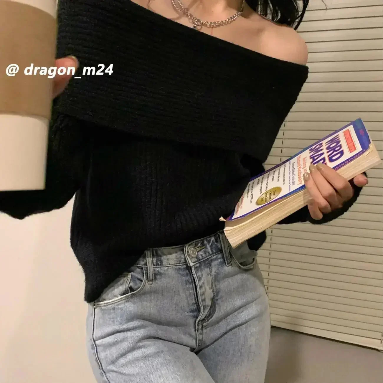 Off Shoulder Tops for women Long Sleeve Knitwear Knitted Sweater Sexy Pullover Y2k Clothing Korean Knit White Black Grey 240824