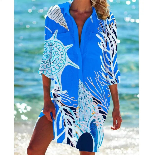 Long Sleeve Blouses Button Up Pocket Shirt Blouse Women Fashion Loose Casual Long Blouse Bohemian Shirts Holiday 240823