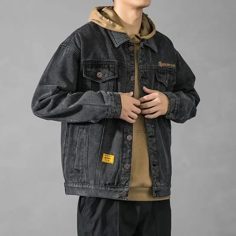 Mens denim jacket black button cargo mens Jean Coats fashionable G onepiece loose original rock board elegant classic 240824