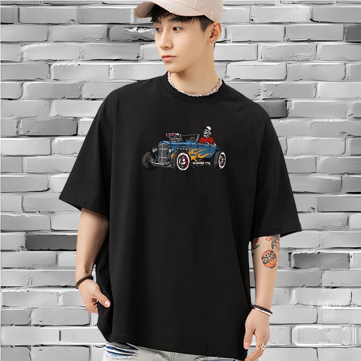 Free Shipping T Shirts Men 100% Cotton 230g skull Daily Wear Custom Cartoon Crew Neck Breathable Men Clothes T-Shirt 2024 New Tshirts