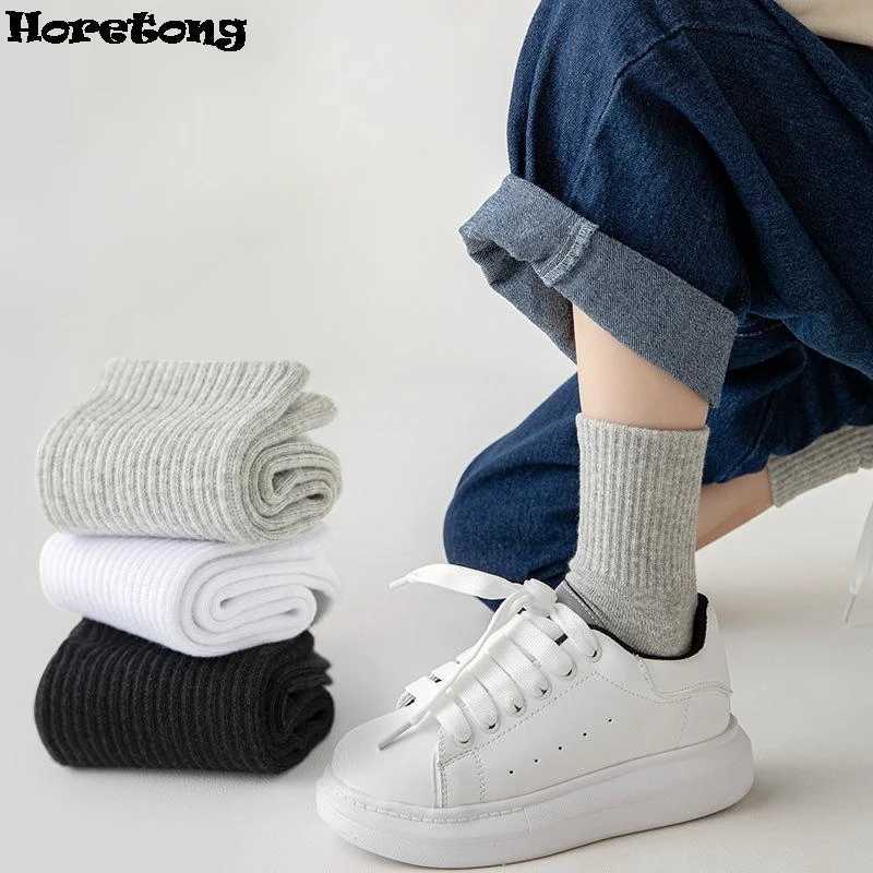 Horetong 5 Pairs Pure Cotton Soft Student Socks Breathable Absorbing Sweat Sport Socks Boys Girls Middle Tube Sock For 3-13 Year CL240824