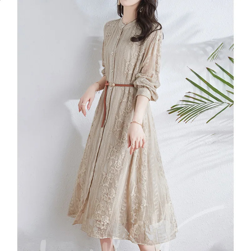 Real Silk Mulberry Silk Midi Dress for Women Wrist Sleeve Single Breasted Base Soft Dress Chinese Style Summer 240824