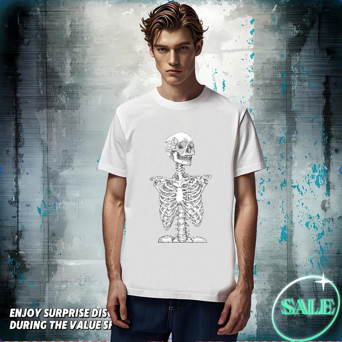 Popular Man T Shirts 230g Cotton skull Beach DIY Printed Crew Neck Breathable Couples T Shirts 2024 DIY Tops