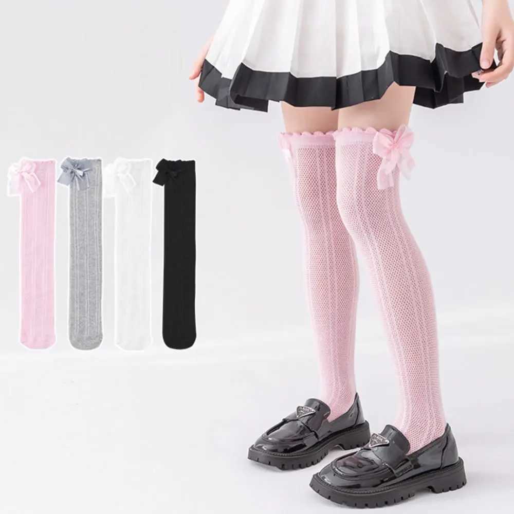 Girls summer thin silk stockings anti-mosquito stockings baby fishnet socks girl bowknot children long cotton socks CL240824