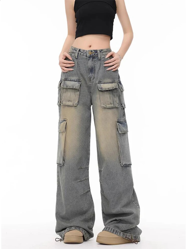 Womens Y2k freight jeans Baggy Harajuku 90s fashion Trouser retro Japanese 2000s style garbage clothing 240823