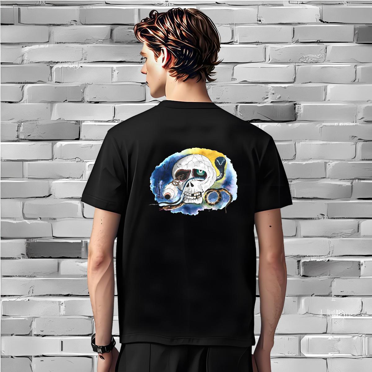 Comfortable Men T Shirts 230g Cotton skull High Street Hip Hop Custom Printed Round Neck Short Sleeve Men Tops Tees DIY Tops Shirt