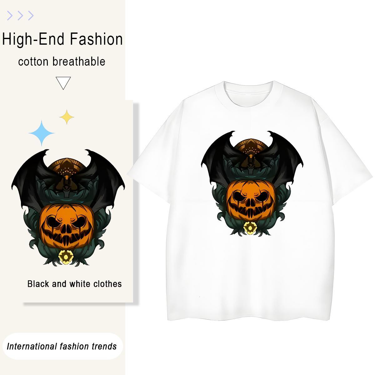DIY Customized Couples T Shirts pumpkin Street 230g 100% Cotton Tops Shirt Crew Neck Loose Fit T-Shirts for Men Anime Print