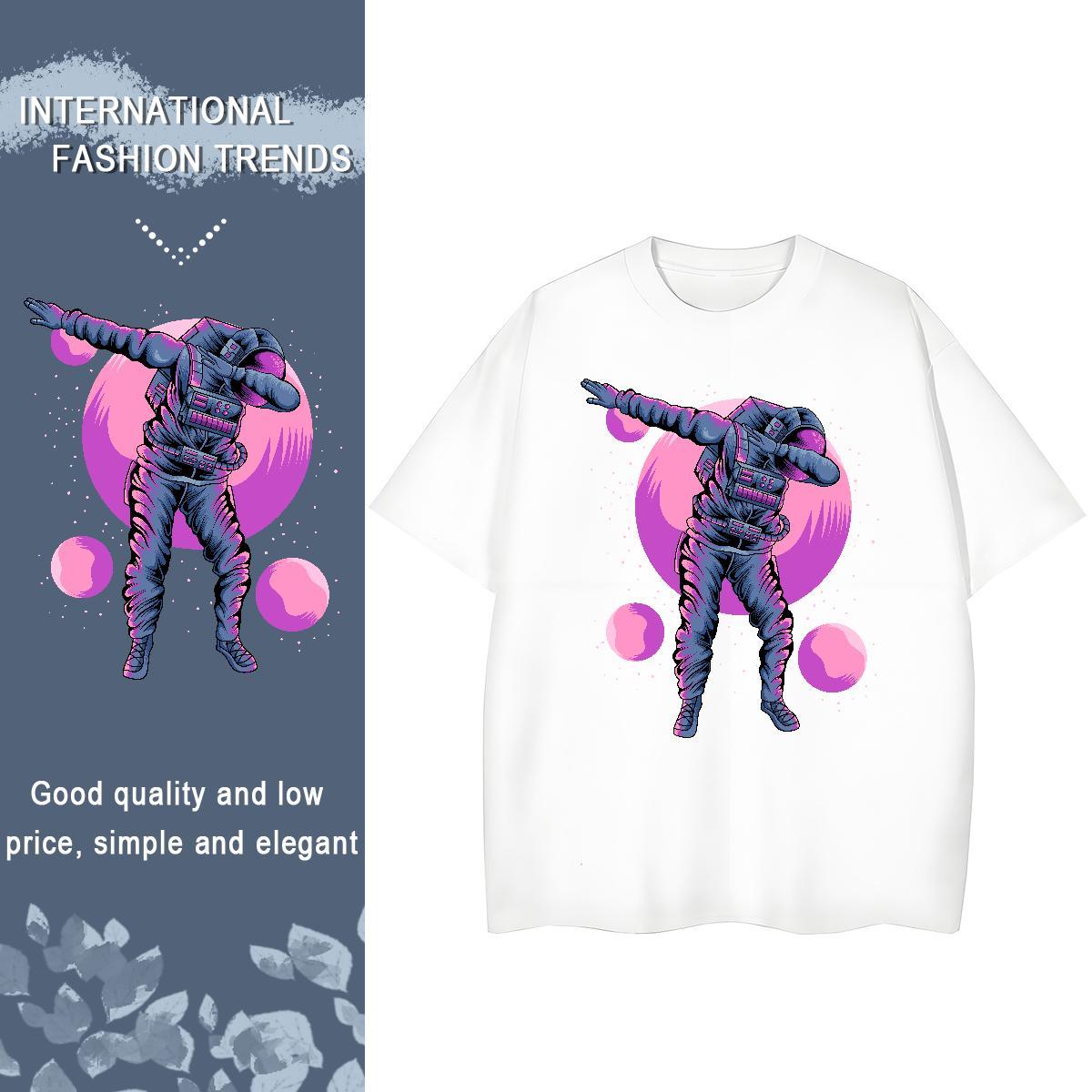 Loose Woman Tshirt 230g 100% Cotton cosmonaut Daily Wear Woman T Shirts Breathable Soft DIY Anime Printed Tee Shirt
