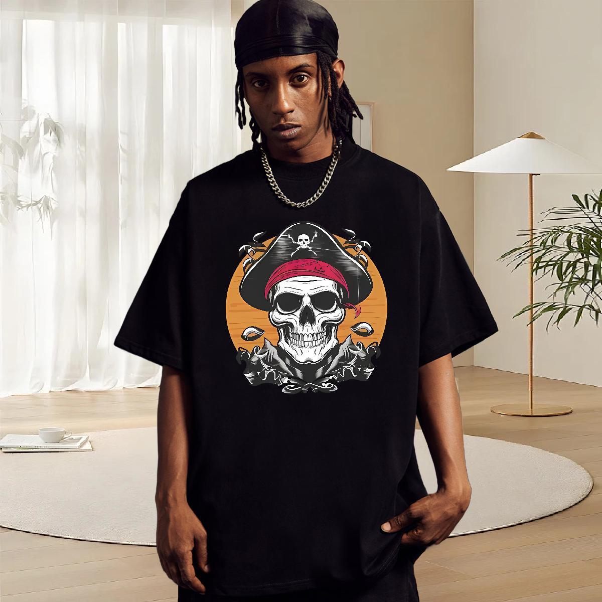 Wholesale T Shirts Men 230g 100% Cotton skull Hip Hop Street Oversized 3XL 4XL Breathable Short Sleeve Men Tees Classic Casual Clothes