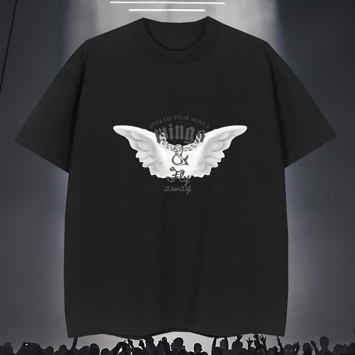 Brand Man T Shirts 100% Cotton 230g wing Casual Beach Black Oversized Crew Neck Breathable Men Clothes T-Shirt 2024 New Tops