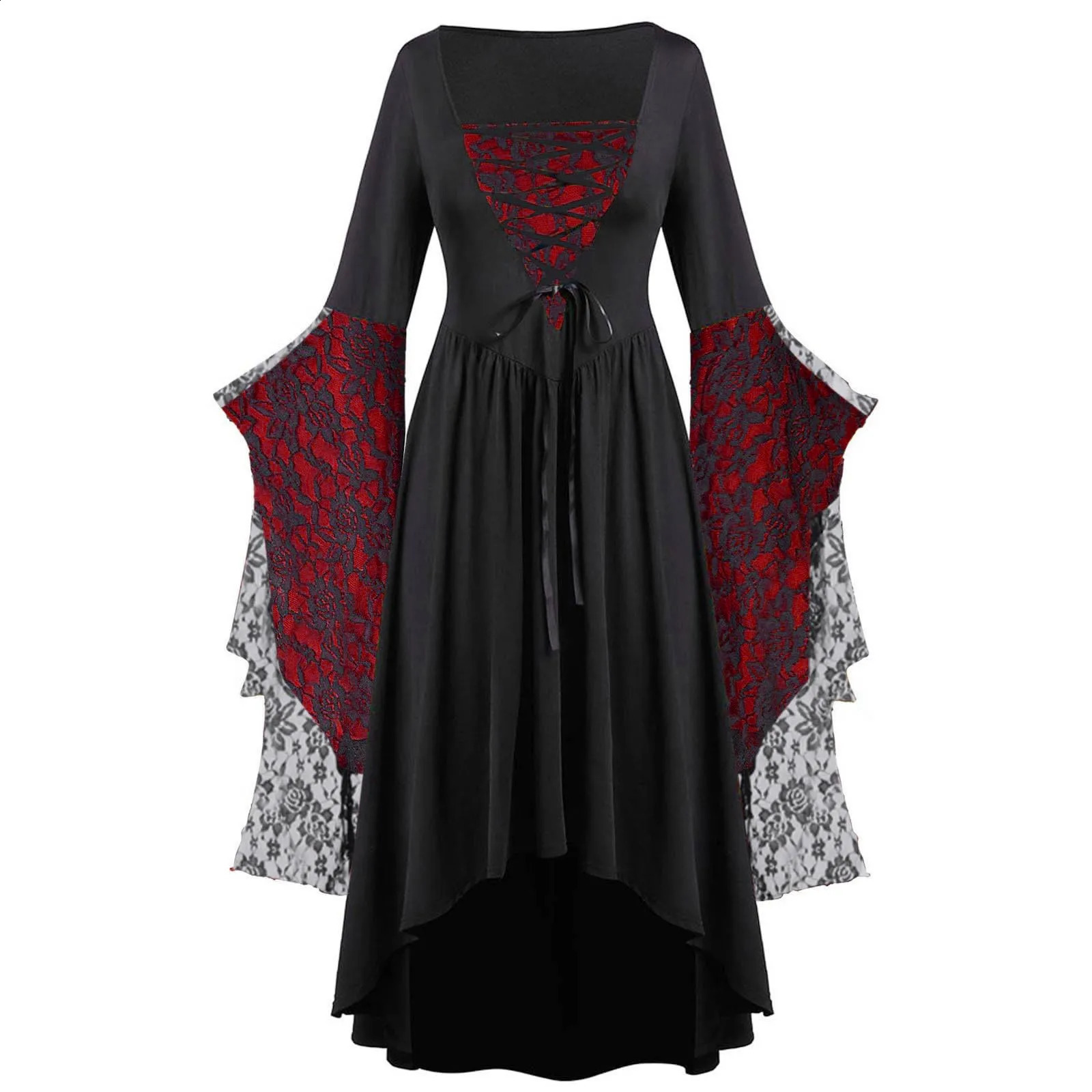 Gothic Halloween dress for women retro witch carnival party trumpet sleeve long plus size w240824
