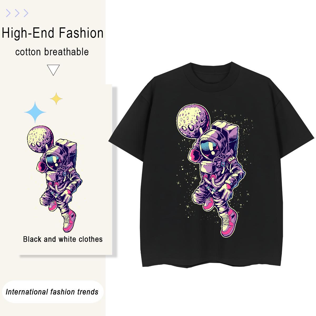 Lady Couples T Shirts 100% Cotton 230g cosmonaut Daily Wear Women T Shirts O-Neck Short Sleeve Plus Size Cartoon Clothings