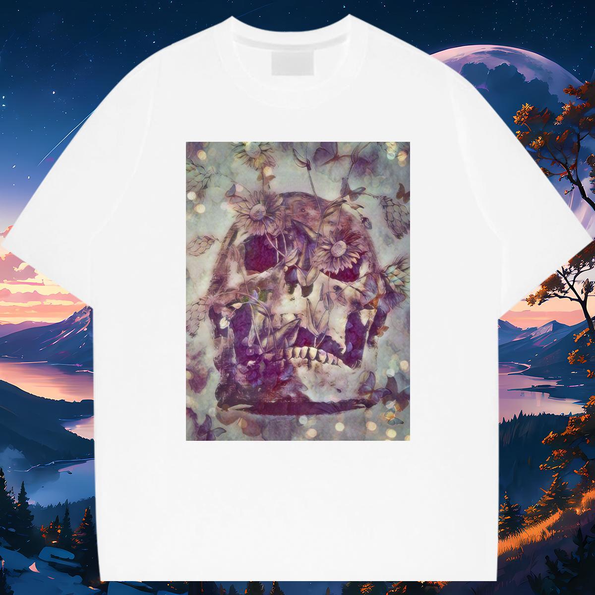 TOP Quality T Shirts Men 100% Cotton 230g skull Daily Outfit Cartoon Print Pure Cotton Tshirt for Man Woman Designer Fashion Tees Shirts