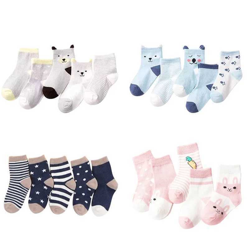 5 Pairs Cartoon Baby Socks Spring Autumn Stripe Dot Girls Boys Ankle Socks Soft Toddler Kids Short Socks CL240824